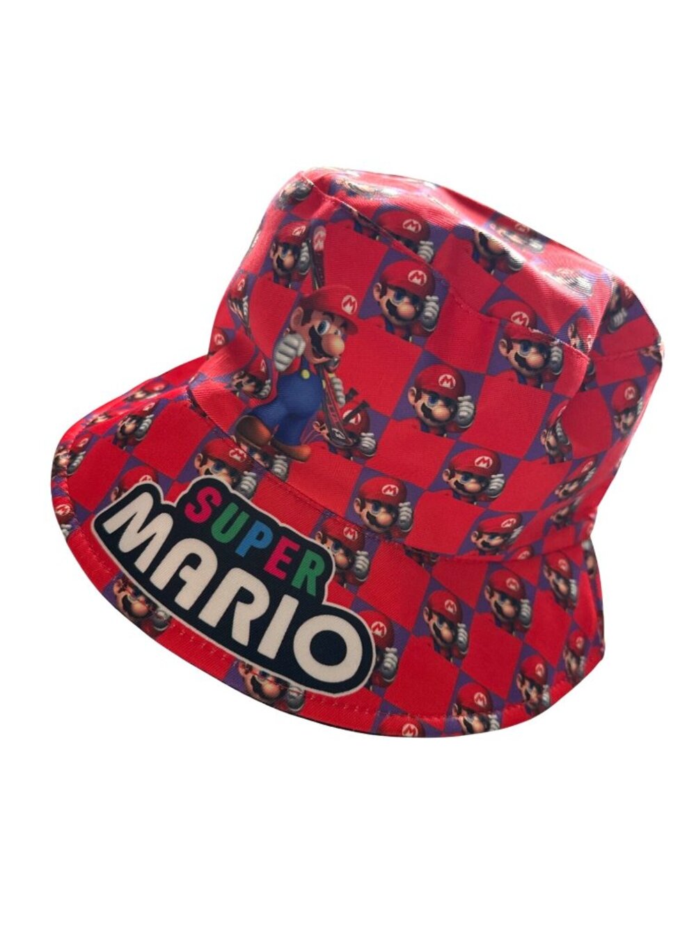 Super Mario Bucket Hat Red & Black Double Character Pattern Silky Black Interior